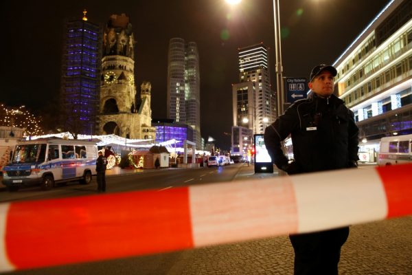 Police secure the area at the site of an accident at a Christmas market in Berlin
